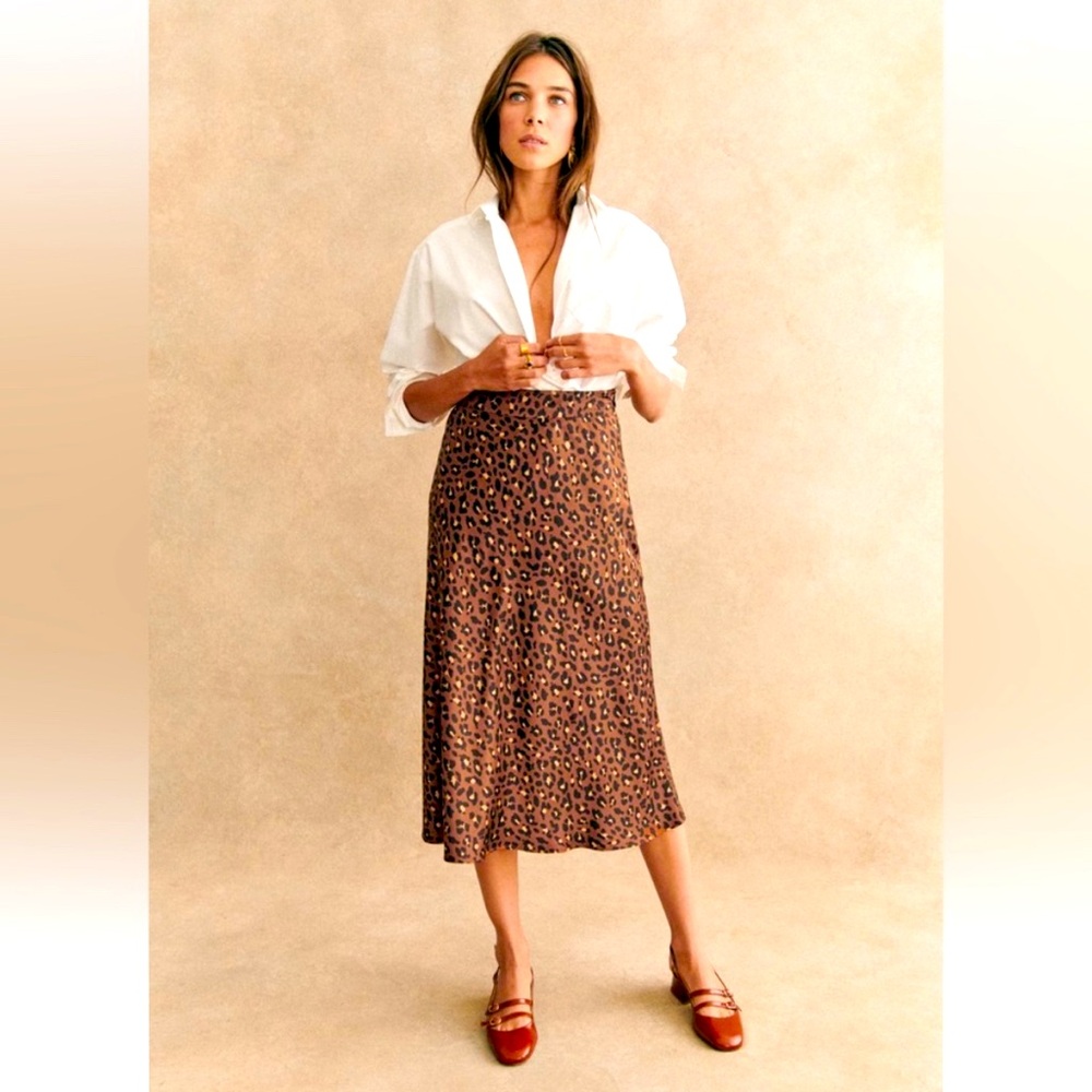 Sezane sandy midi animal print skirt